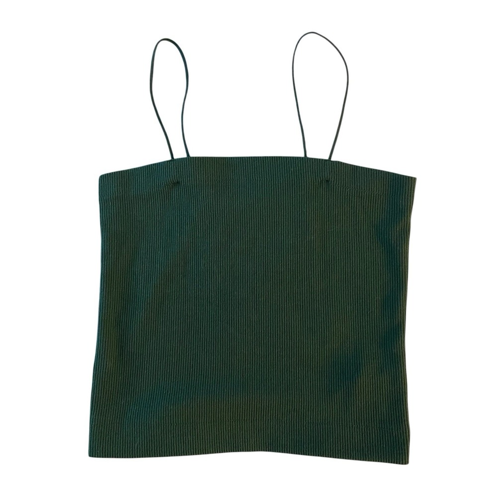 American Eagle Ribbed Bungee Spaghetti Strap Cropped Tank Top Size‎ Small Green
